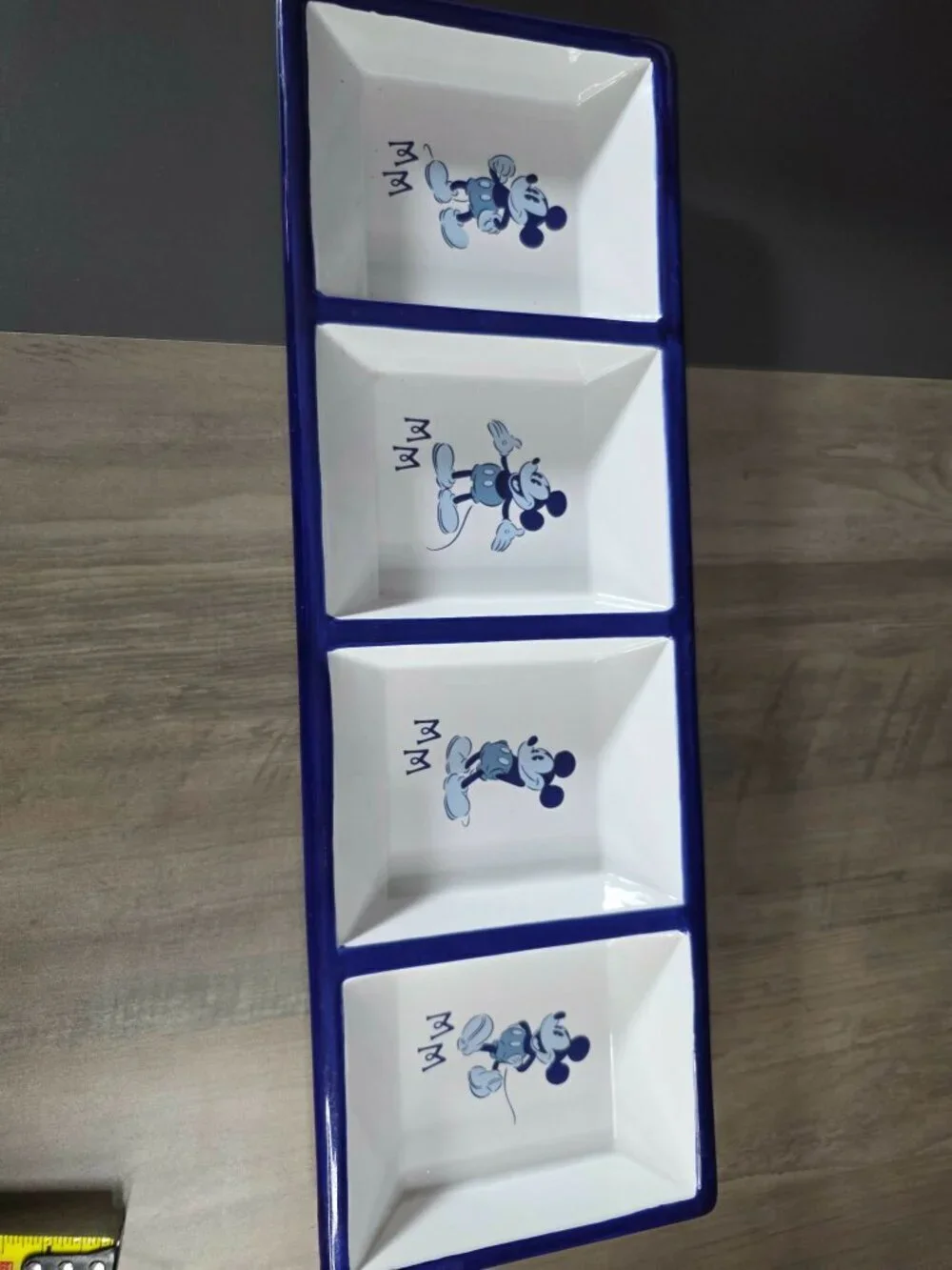 Vintage Disney Classic Mickey Mouse Blue White Ceramic 4 Section Serving Tray
